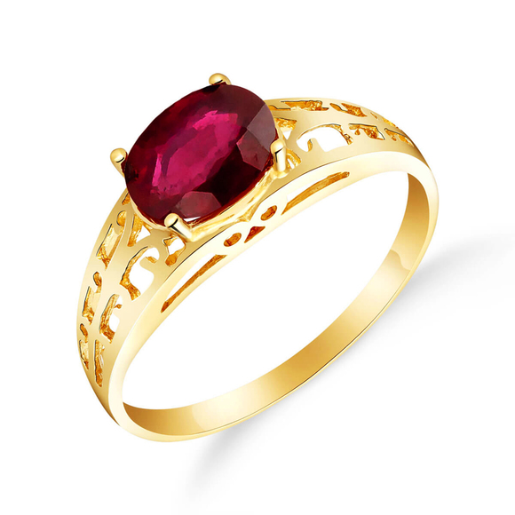 Galaxy Gold Products Jewelry - 14K. SOLID GOLD FILIGREE RING WITH NATURAL RUBY (Yellow Gold)
